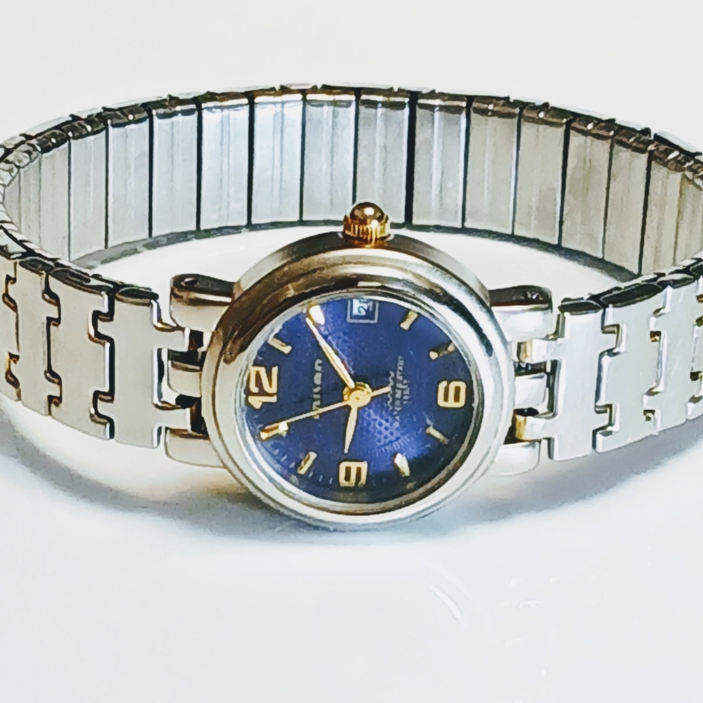 Milano Silver and Blue Solid Stainless Steal Ladies Watch W/ Expansion Band
